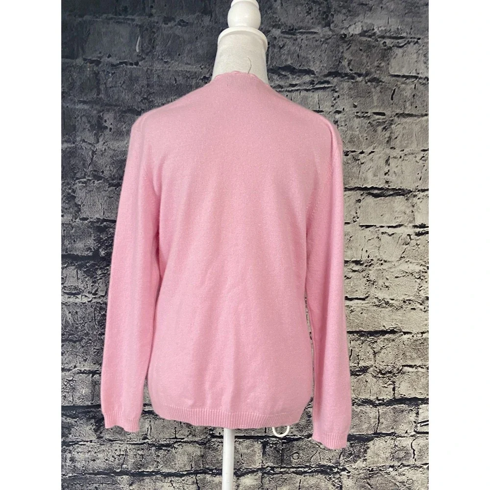 ERDOS Sweater Womens 105 Pink Cashmere Blend V Neck Bow Knit Pullover Top